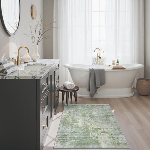 2x3 Abstract Washable Rugs for Kitchen (Green/Ivory / 2' x 3' (Rectangular))