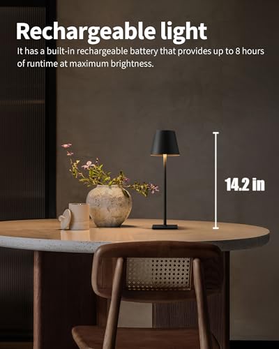 2 Pack Cordless Black Table Lamps (Black-2)