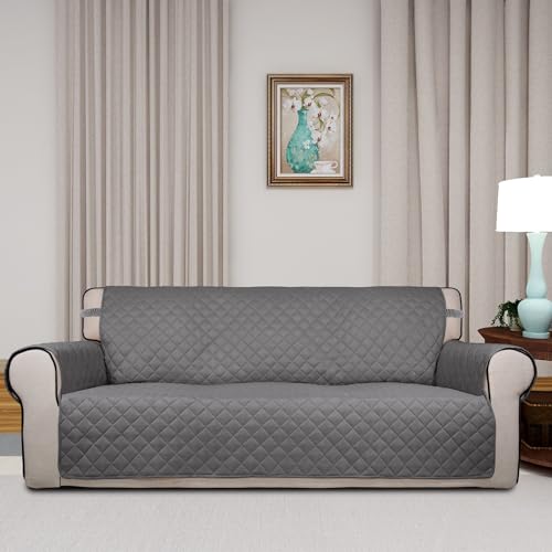 Reversible Quilted Sofa Cover Dog Couch Covers for Sofa (Large / Gray/Ivory)