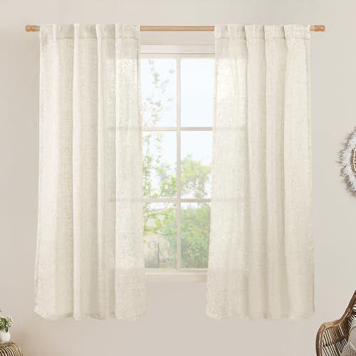 Natural Semi Sheer Linen Curtains 60 Inch for Bedroom (Natural / 34"W x 60"L (Pack of 2))