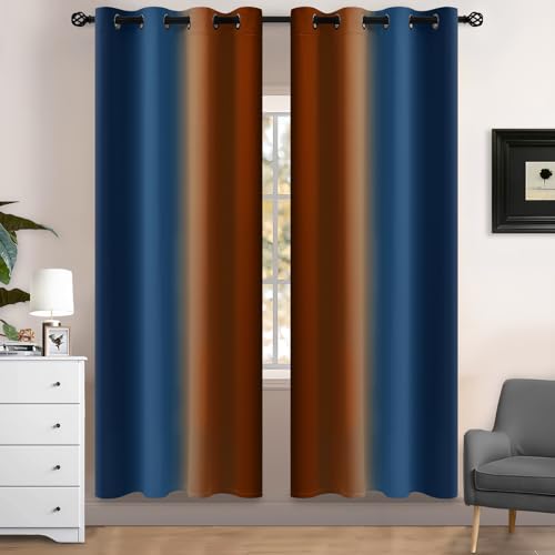 Dark Blue Burnt Orange Ombre Curtains 52x72Inch 2 (52"W x 72"L (Pack of 2) / Dark Blue and Burnt Orange)