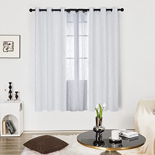 Living Room Curtains 72 Inches Long (Greyish White/Wave Dots / 42"W x 72"L (Pack of 2))