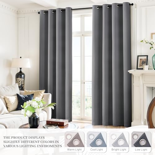 Grey 100% Blackout Curtains 52x63 inch Long Gray Drapes (Grey / 52"W x 63"L (Pack of 2))