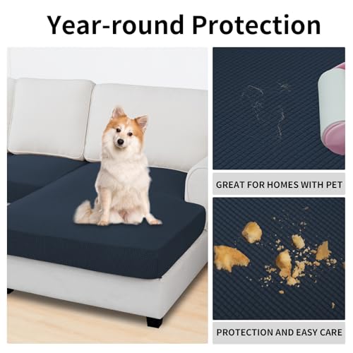 Stretch 3 Pieces Couch Cushion Covers for Sectional Sofa L Shape (2 Seater + 1 Chaise / Dark Blue)