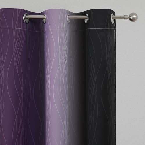 Black and Purple Ombre Blackout Curtains 45 Inch Length (Black and Purple / 42"W x 45"L (Pack of 2))