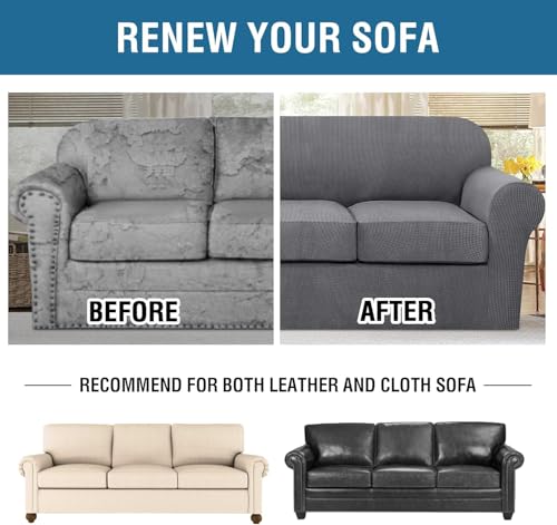 4 Piece Stretch Sofa Covers for 3 Cushion Couch Covers for Living Room Furniture Slipcovers (Large Plus / Grey)