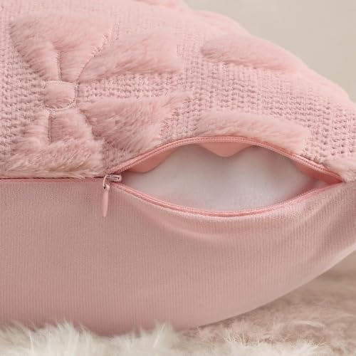 Pink Bow Cute Girl Faux Fur Throw Pillow Covers 16x16 Set of 2 (Pink Bow / 16" x 16" (Pack of 2))