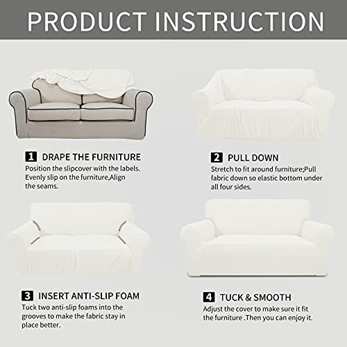 Stretch Loveseat Couch Covers Washable Cream (Medium Loveseat / Cream)