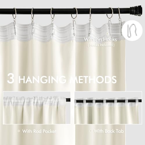 Cream Back Tab Blackout Curtains 52x102 Inch Long 2 Panels Set (Cream / 52"W x 102"L (Pack of 2))