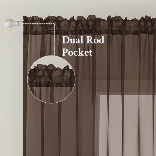 Chocolate Brown Sheer Curtains 54 X 90 Inches (Chocolate Brown / 54"W x 90"L (Pack of 2))