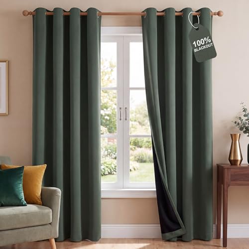 Dark Mallard Blackout Curtains for Baby Room 52" x 84" 2 Panels (Dark Mallard / 52"W x 84"L (Pack of 2))