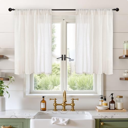 Linen Cafe Curtains 42X36 Inch Length for Over Sink Windows (Linen / 42"W x 36"L (Pack of 2))