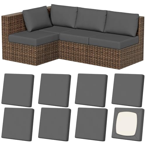 8Pcs Outdoor Cushion Covers (Medium-grey / Square-large + Square)