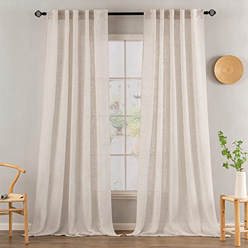 Natural White Linen Curtains 52x92 Inch Length 2 Panels for Bedroom (Natural Linen White / 52"W x 92"L (Pack of 2))