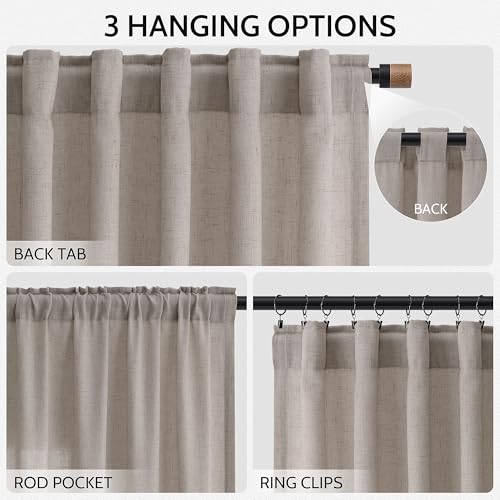 102 Inch Long Curtains for Living Room Stone Beige Linen Light Filtering Semi Sheer Curtain Back Tab Simple Modern Floor to Ceiling Farmhouse Drapes for Bedroom Office 52x102 (52"W x 102"L (Pack of 2) / Stone Beige)