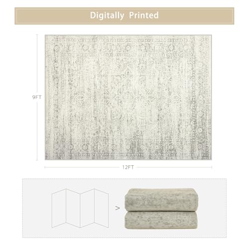 Washable Rugs 9x12 Area Rug for Living Room (9' x 12' (Rectangular) / Beige-green-grey)