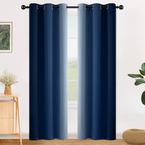 Ombre Blue to Grey White Curtains for Living Room 42Wx84L (42"W x 84"L (Pack of 2) / Blue)