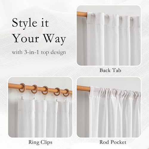 White Curtains for Bedroom Liivng Room 84 Inches Long 2 Panels Set (50"W x 84"L (Pack of 2) / Pure White)