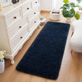 Shag Fluffy Runner Rug for Bedroom Girls Living Room (2' x 6' (Runner) / Navy Blue)