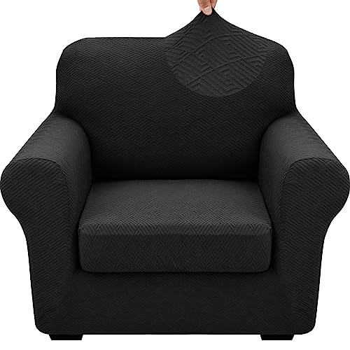 2 Piece Stretch Armchair Sofa Cover (31"-46"(1 Cushion) / Black)