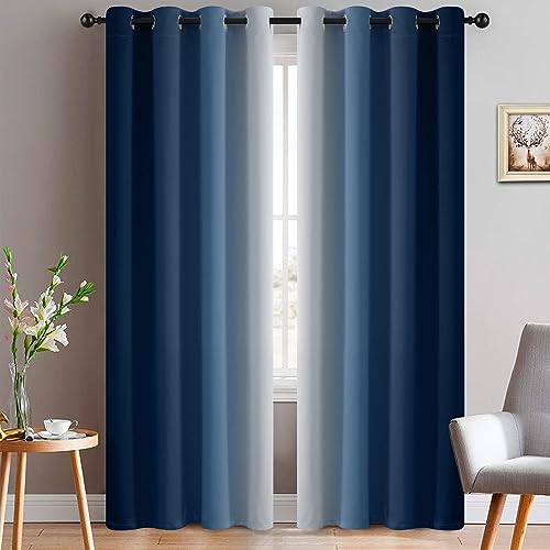 Ombre Curtains Blue and Greyish White for Living Room (52"W x 90"L (Pack of 2) / Blue)