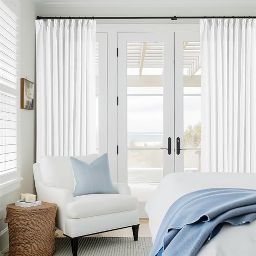 60 Inch Width Curtains 92 Inch White Linen Curtains Pinch Pleated (Snow White / 60"W x 92"L (Pack of 1))