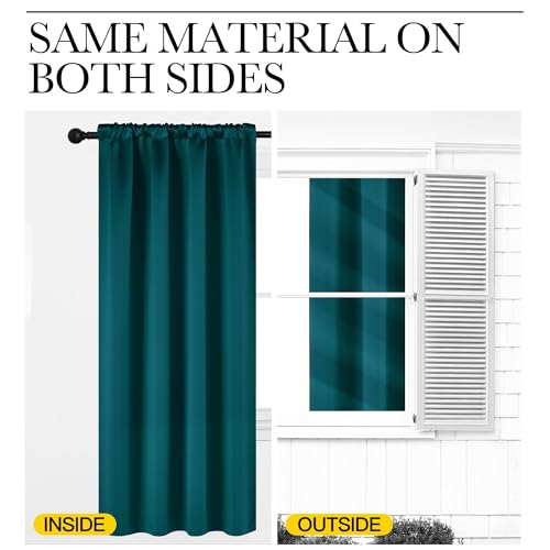 Teal Blackout Cafe Faux Silk Curtains for Small Windows (Teal / 42"W x 63"L (Pack of 2))