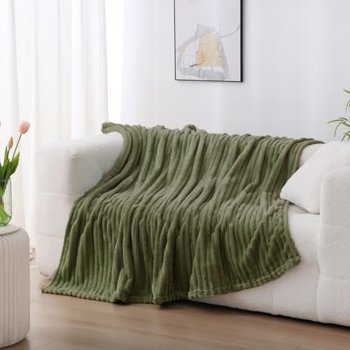 Olive Green Fleece Throw Blanket 90”×90” for Couch Sofa Livingroom (Olive Green / 90×90inch)