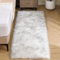 Fluffy Faux Fur Runner Rug 2x6 for Bedroom White with Grey Tips Faux Sheepskin Rug Bedside Dorm Washable Shaggy Plush Rectangle (2' x 6' (Rectangular) / White and Grey Tips)