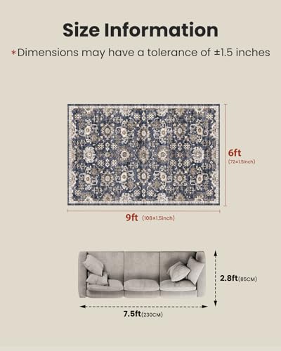 Amada 6x9 Washable Area Rug for Dining Room (6' x 9' (Rectangular) / Blue/Brown)
