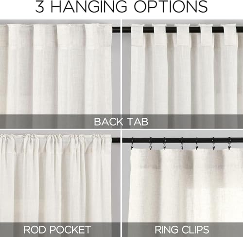 Beige White Linen Curtains 84 Inch Length for Living Room Linen Blend Back Tab and Rod Pocket Semi Sheer Light Filtering Rustic Coastal Decor Curtains for Bedroom 60 x 84 Inch (60"W x 84"L (Pack of 2) / Beige White)