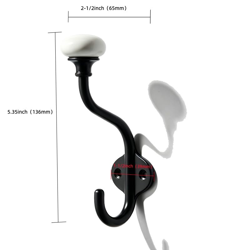 5 Pack Zinc Alloy Black Coat Hooks Modern (Black)