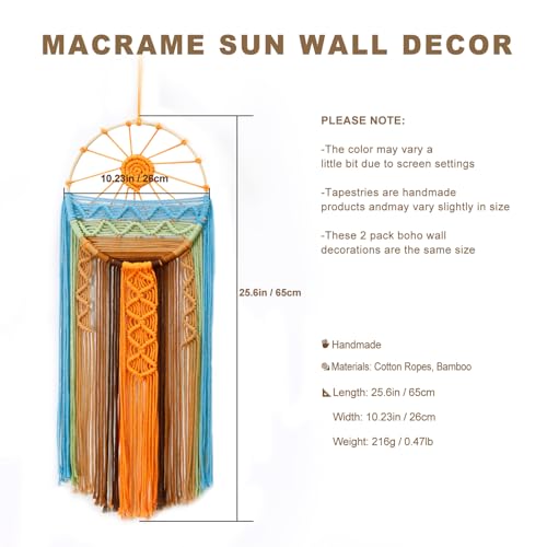 2 Pack Macrame Hanging Tapestry Sun Wall Decor (2 Pcs)