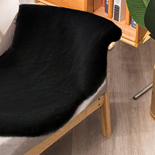 Black Shag Washable Fluffy Fur Area Rugs for Bedroom Living Room Faux Rabbit Fur Nursery Rug 2x6 Cute Shaped Rug Room Décor (2' x 6' (Oblong) / Black)