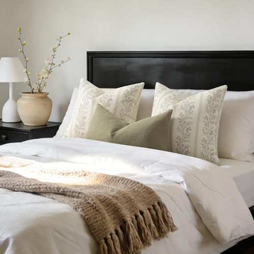Vintage Throw Pillow Covers 16x16 Set of 2 (Light Taupe / 16" x 16" (Pack of 2))