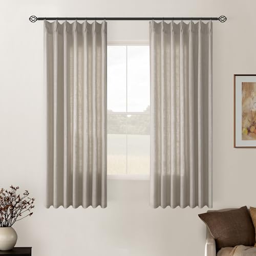 Burlywood Birch Pinch Pleated Linen Semi Sheer 54 Inch Curtains 2 Panels (Burlywood Birch / 40"W x 54"L (Pack of 2))