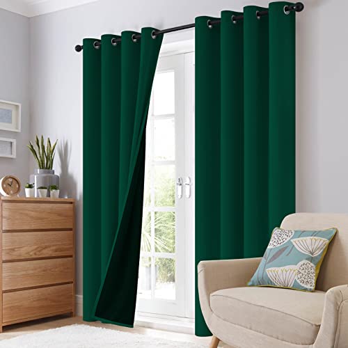 Dark Green 100% Blackout Curtains Room Darkening Living Room 72 (Dark Green / 52"W x 72"L (Pack of 2))