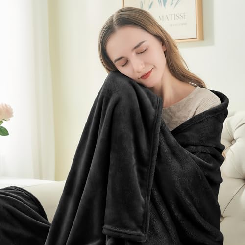 Fleece Blanket Soft Plush Queen Size Bed Blanket Black 90"x90" (Black / Queen(90"x90"))