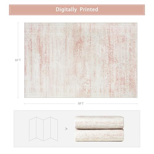 Pink Washable Rugs 6x9 Area Rugs for Living Room (6' x 9' (Rectangular) / Pink-white)