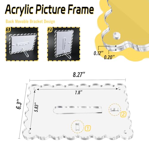 Acrylic Picture Frames 5x7 Scalloped with Detachable Brackets (5X7 / Clear)