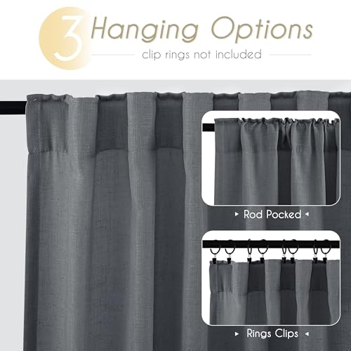 Dark Gray Curtains for Living Room Back Tab Modern Farmhouse Semi Sheer Gray Curtains 96 inches Long 2 Panels Set Muted Neutral Window Curtain for Dining Room Bedroom 52x96 (Dark Gray / 52"W x 96"L (Pack of 2))