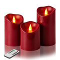 Flameless Candles 4" 5" 6" Set of 3 Outdoor Indoor Burgundy Pillars Battery Operated Flickering Candles with Cozy Climbing Flame Effect (Burgundy Candle - Moving Flame / 3"D X 4"|5"|6"H - 3 Pack)