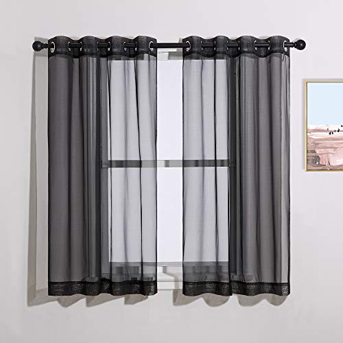 Sheer Curtains for Windows 54 inch Long (Black / 54"W x 54"L (Pack of 2))