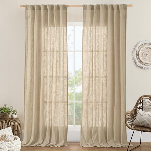 Natural Linen Curtains 108 Inch for Living Room 52 x 108 Inch (Brown / 52"W x 108"L (Pack of 2))