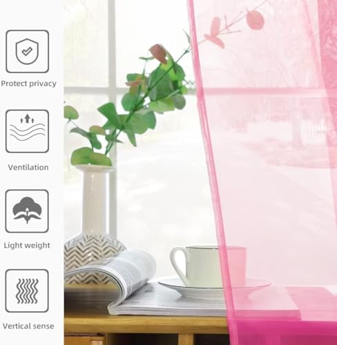 Solid Sheer Rod Pocket Curtain Voile Draperies 2 Panels White Beige Black Grey Ivory 60 Inch Width 72 Inch Long 1 Pair for Kitchen Bedroom Children Living Room Yard (Pink / 60"W x 72"L (Pack of 2))