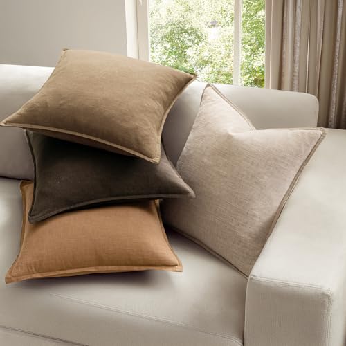 Neutral Brown Boho Linen Pillow Covers 24x24 Inch Pack of 4 (24" x 24" (Pack of 4) / Neutral Brown)