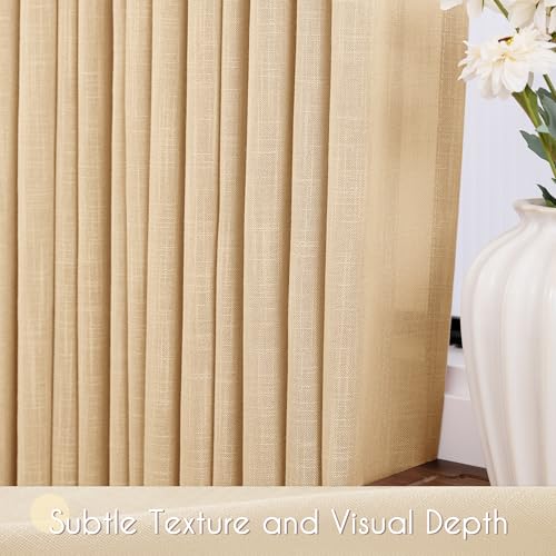 Tan Linen Curtains 90 inches Long for Living Room Back Tab Rustic Farmhouse Semi Sheer Light Filtering Window Curtain Dining Room Soft Thick Flax Linen Textured Drapes Kahki 52x90 (Kahki / 52"W x 90"L (Pack of 2))