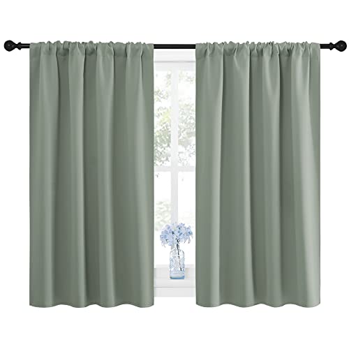 Window Curtains Blackout Drapes (Greyish Green / 42"W x 45"L (Pack of 2))
