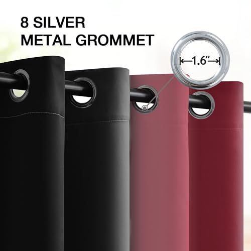 Ombre Burgundy and Black Room Darkening Curtains 84 inch Length (52"W x 84"L (Pack of 2) / Burgundy and Black)