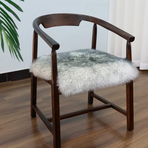 Square Fur Sheepskin Chair Cover Seat Cushion Pad Super Soft Area Rugs for Living Bedroom Sofa 18" x 18" (Gray Tip / 18" x 18" (Pack of 1))